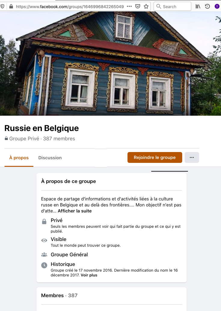 Page Facebook. Groupe Russie en Belgique, Valerie est administratrice. 2016-11-17
